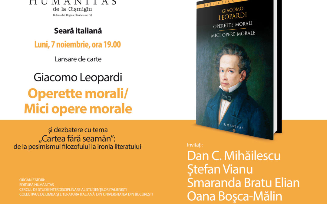 Seară italiană prilejuită de dezbaterea „Cartea fără seamăn”: de la pesimismul filosofului la ironia literatului
