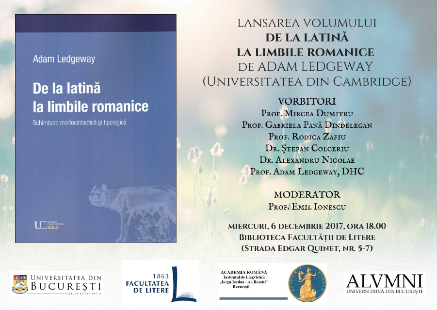 Lansare de carte „De la latină la limbile romanice”, de Adam Ledgeway, la Facultatea de Litere